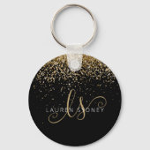 Gold Glitter Glam Monogram Naam Sleutelhanger (Achterkant)
