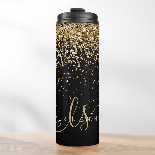 Gold Glitter Glam Monogram Naam Thermosbeker