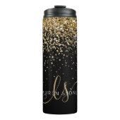 Gold Glitter Glam Monogram Naam Thermosbeker (Voorkant)