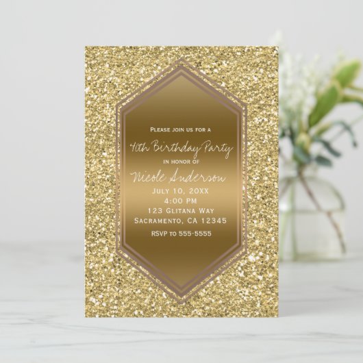 Gold Glitter Glam Shine Verjaardagsfeest Elk Evene Kaart (Staand voorkant)