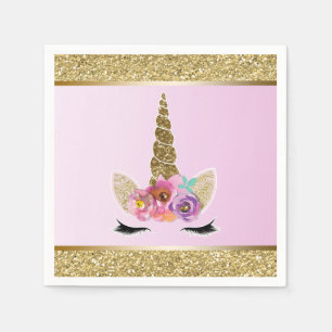 Gold Glitter Glam Unicorn Pink Birthday Party Servet