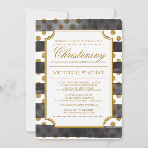 Gold Glitter Glamor Christening Invites Kaart