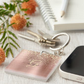 Gold Glitter, Gold Monogram, Black Script Name Sleutelhanger (Voorkant Rechts)