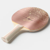 Gold Glitter, Gold Monogram, Black Script Name Tafeltennisbatje (Voorkant Gekanteld)