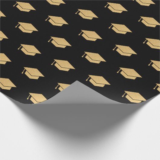 Gold Glitter Graduation Cap Patroon Zwart Cadeaupapier (Hoek)