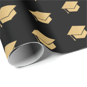 Gold Glitter Graduation Cap Patroon Zwart Cadeaupapier