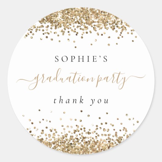 Gold Glitter Graduation Party Hartelijk dank Ronde Sticker (Voorkant)
