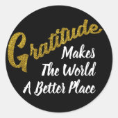 Gold Glitter Gratitude Typography Ronde Sticker (Voorkant)