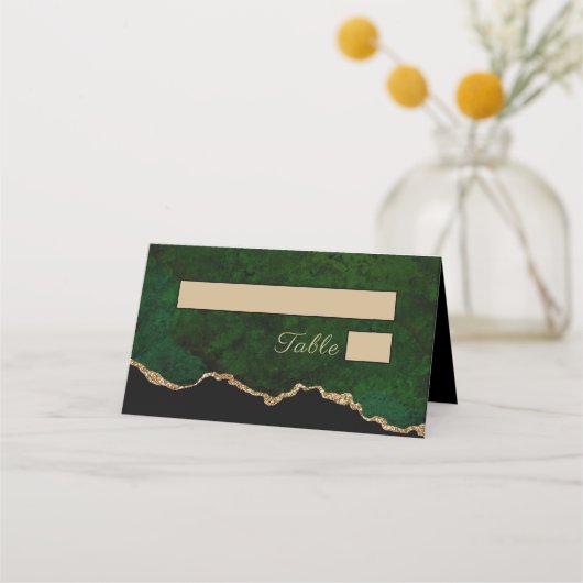 Gold Glitter Green Agate Wedding Place Card (Voorkant)