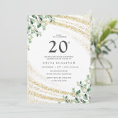 Gold Glitter Greenery 20e verjaardag Kaart (Staand voorkant)
