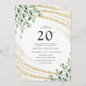 Gold Glitter Greenery 20e verjaardag Kaart (Voorkant / Achterkant)