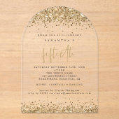 Gold Glitter grenst aan 50e verjaardagsfeest Acryl Uitnodigingen (Voorkant)