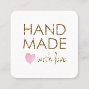 Gold Glitter Handmade with Love Business  Vierkante Visitekaartje