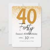 Gold glitter handwritten 40th birthday invitation (Devant)