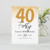 Gold glitter handwritten 40th birthday invitation (Debout devant)