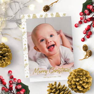 Gold Glitter Handwritter Photo Merry Kerstry Kaart
