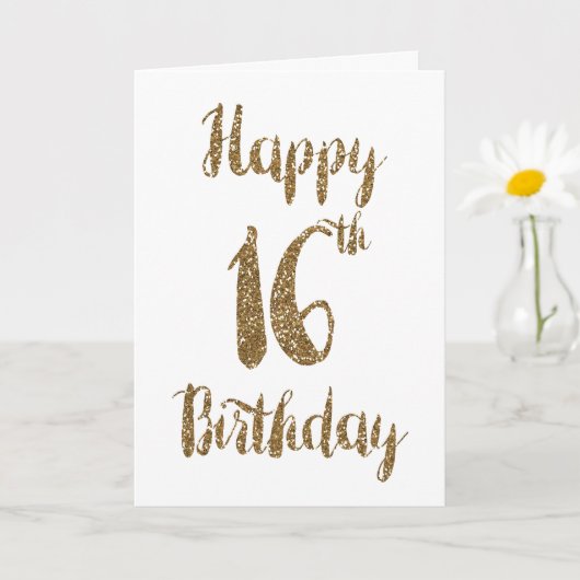 Gold Glitter Happy 16th Birthday Kaart (Kleine Plant)