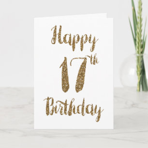 Gold Glitter Happy 17th Birthday Card Kaart
