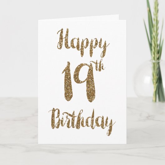 Gold Glitter Happy 19th Birthday Card Kaart (Voorkant)