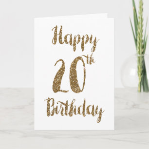 Gold Glitter Happy 20th Birthday Kaart