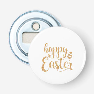 Gold Glitter Happy Easter Egg Button Flesopener