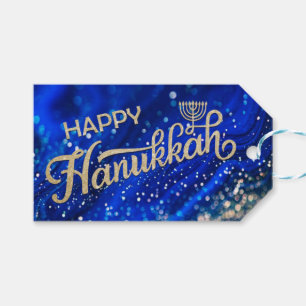 Gold Glitter Happy Hanukkah Gift Label Cadeaulabel