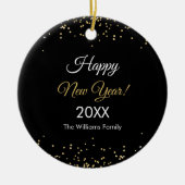 Gold Glitter Happy New Year Black Keramisch Ornament (Voorkant)