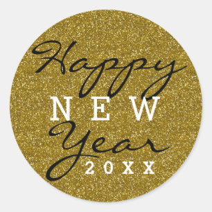 Gold Glitter Happy Nieuwjaar Ronde Sticker