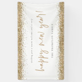 Gold Glitter Happy Nieuwjaarsnaam wit Spandoek (Verticaal)