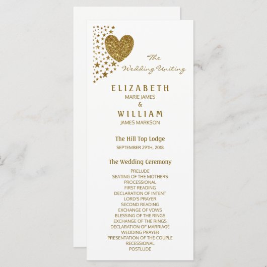 Gold Glitter Hart en Sterren Trouwprogramma Programma (Voorkant / Achterkant)