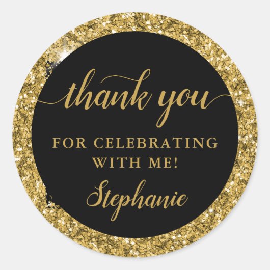 Gold Glitter Hartelijk dank voor de feestdag Ronde Sticker (Voorkant)