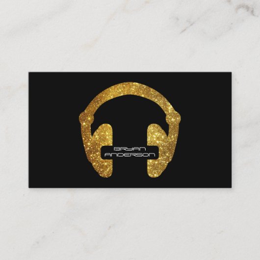 Gold Glitter Headphone DJ Visitekaartje (Voorkant)
