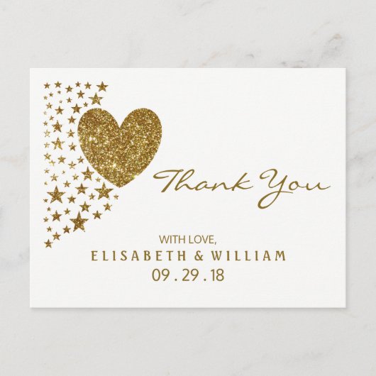 Gold Glitter Heart en Stars Weddenschap Hartelijk Briefkaart (Voorkant)