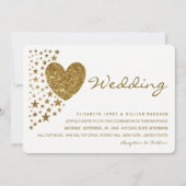 Gold Glitter Heart en Stars Wedding Kaart (Voorkant)