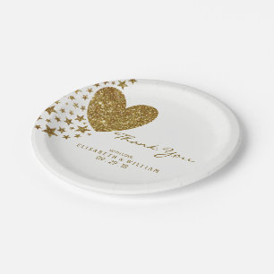 Gold Glitter Heart en Stars Wedding Papieren Bordje