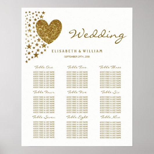 Gold Glitter Heart en Stars Wedding Poster (Voorkant)