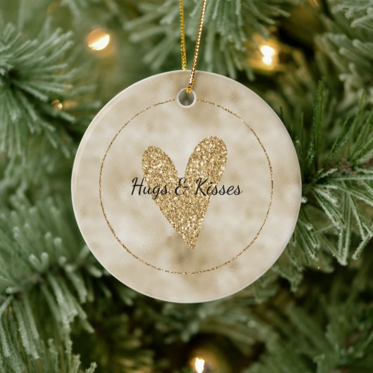 Gold Glitter Heart Keramisch Ornament (Boom)