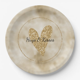 Gold Glitter Heart Papieren Bordje
