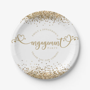 Gold Glitter Heart Script Names Verloving White Papieren Bordje