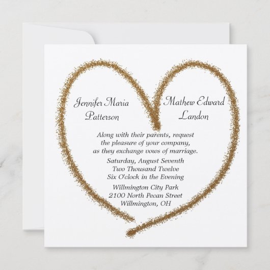 Gold Glitter Heart Wedding Invitation Kaart (Voorkant)
