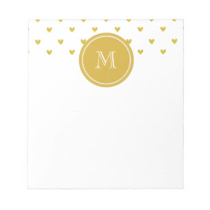Gold Glitter Hearts met Monogram Notitieblok
