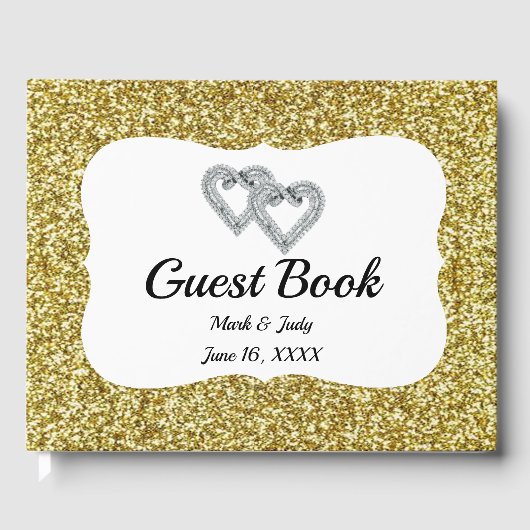 Gold Glitter Hearts Wedding Guestbook Gastenboek (Voorkant)