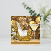 Gold Glitter High Heels Cocktail Birthday Party Kaart (Staand voorkant)