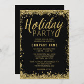 Gold Glitter Holiday Party Kaart (Voorkant / Achterkant)
