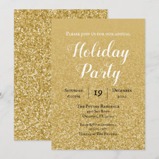 Gold Glitter Holiday Party Uitnodiging