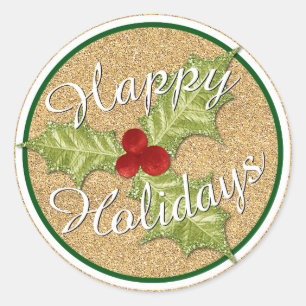 Gold Glitter Holiday Seizoen Holly verliest Patroo Ronde Sticker