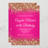 Gold Glitter Hot Pink Fancy Monogram 60e Verjaarda Kaart (Voorkant / Achterkant)