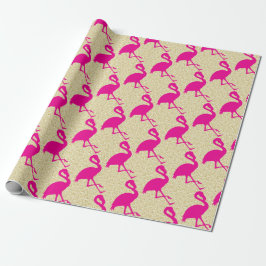 Gold Glitter Hot Pink Flamingo Wrapping Paper Cadeaupapier