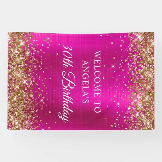 Gold Glitter Hot Pink Folie 30e Verjaardag V Spandoek (Horizontaal)