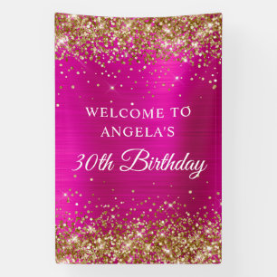 Gold Glitter Hot Pink Folie 30e Verjaardag V Spandoek